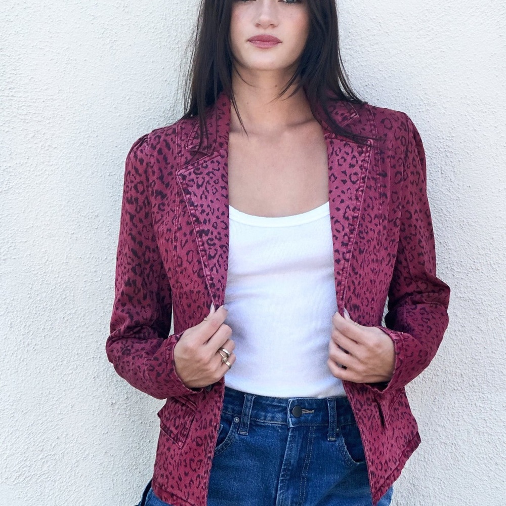 Wash Lab Jungle Denim Blazer -Size M Medium.  Red/Berry Color